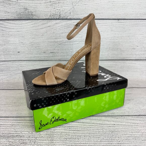 Sam Edelman Yancy Cream Suede Block Heel Ankle Strap Sandal Size 10 - Picture 3 of 8